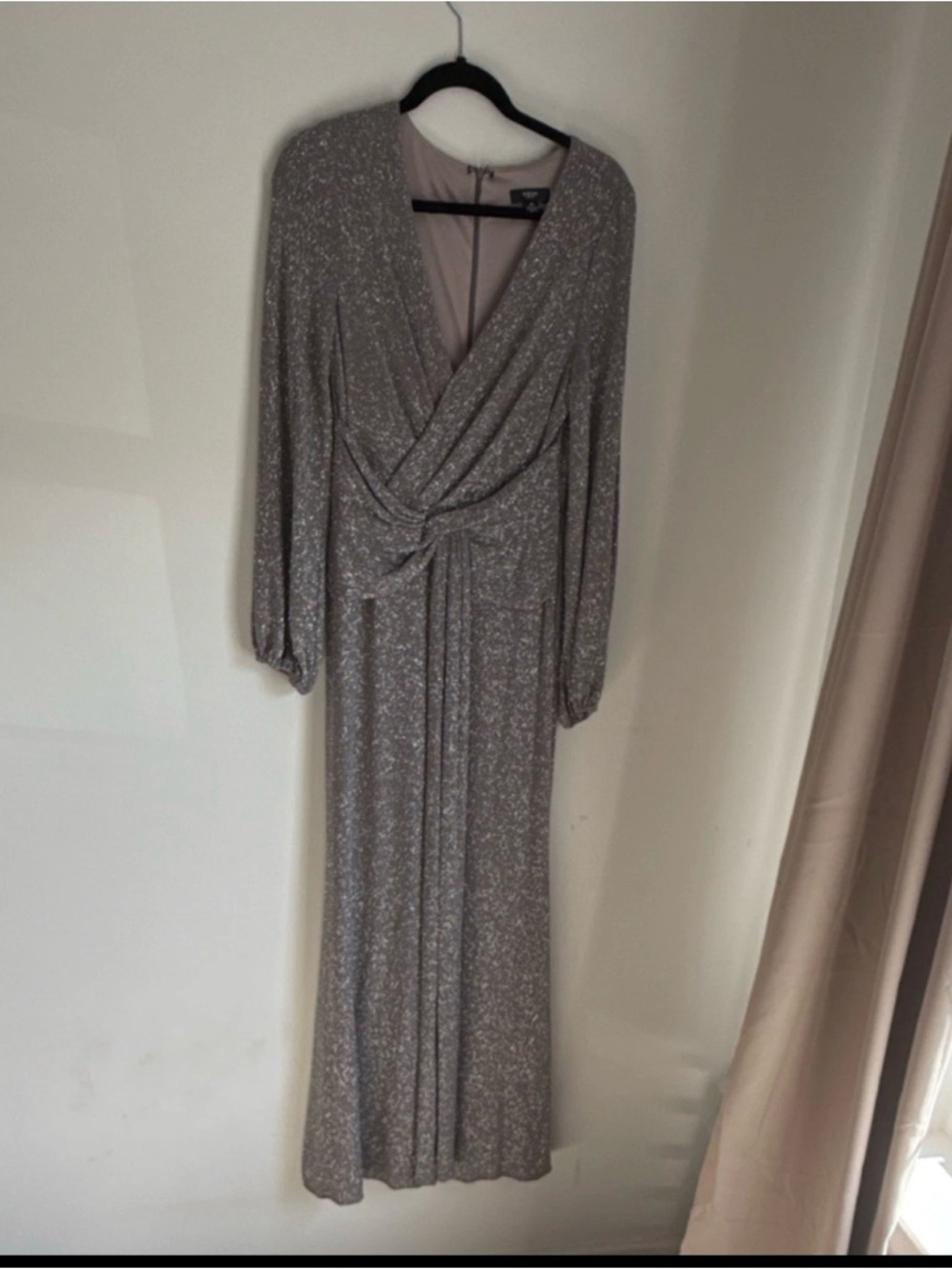 Aqua Metallic Taupe Wrap Maxi Dress